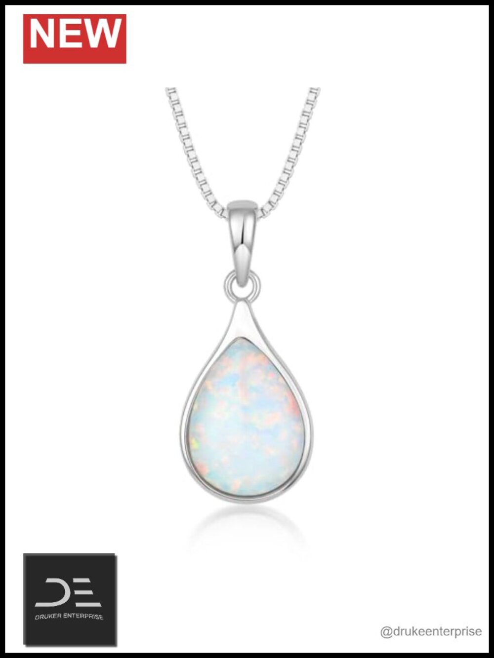 925 Sterling Silver Teardrop Opal Necklace Women Pear Shaped Pendant Jewelry